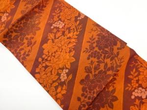 手織り紬斜線に花々・実模様織出し名古屋帯